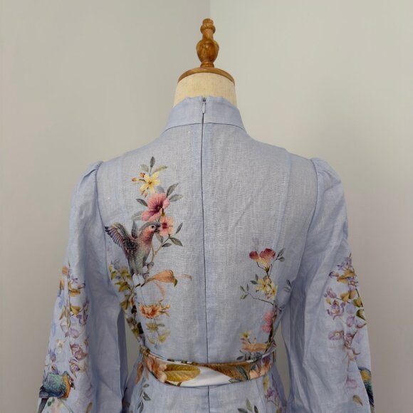 NWOT ！Zimmermann Linen Rebellion Floral Mini Dress- Size 0/US4 - Picture 7 of 10